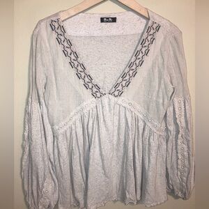 Miss Me Y2K Babydoll Top Linen Balloon Sleeve Lace Renaissance Regencycore